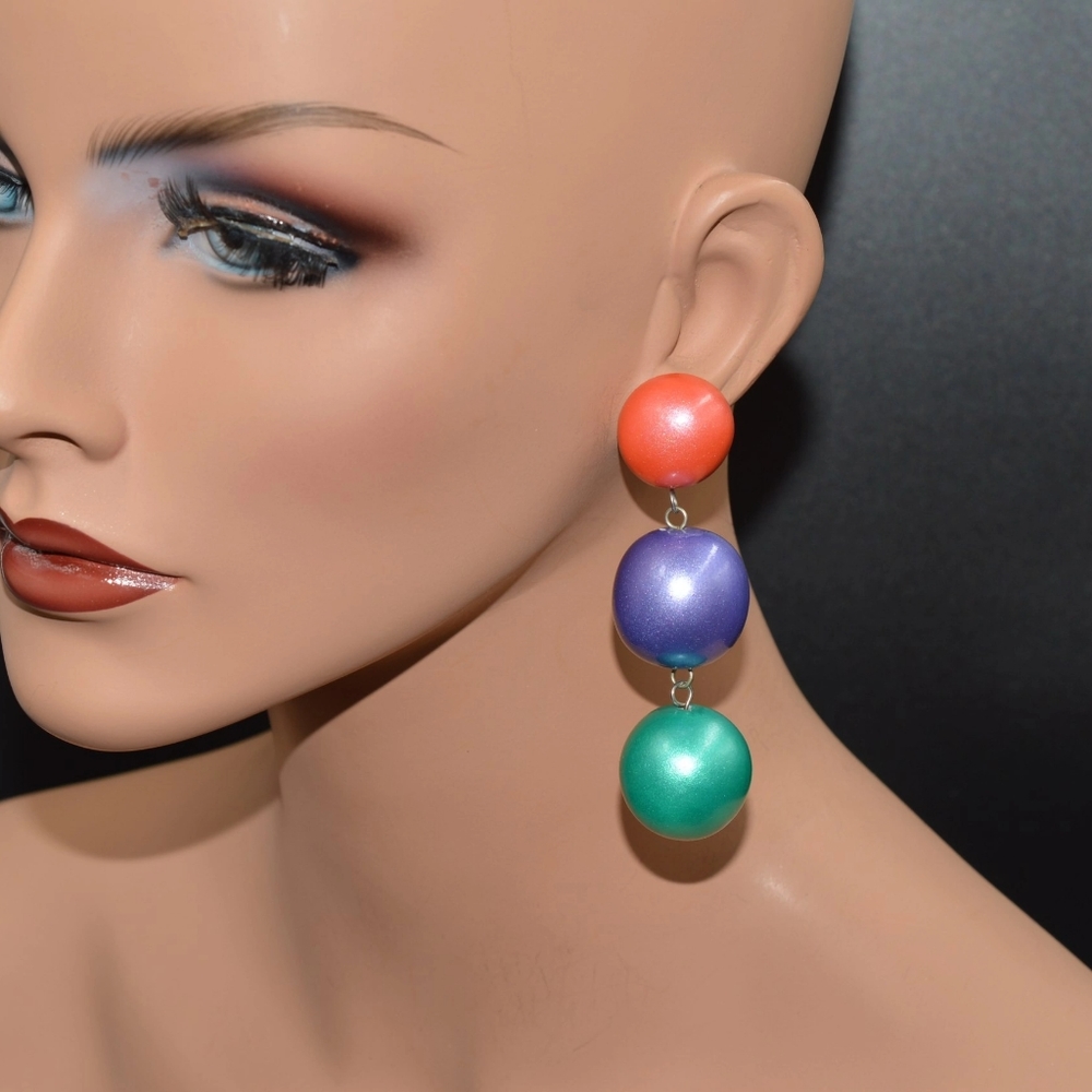 Vintage Earrings Multycolor Balls Made in Canada Early 90s